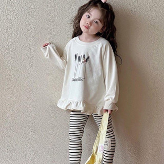 Bộ áo babydoll mix quần legging bé gái. Bộ thu đông cho bé gái.