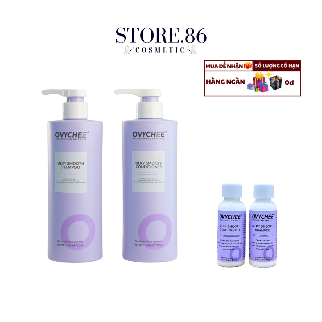 Dầu gội xả OVYCHEE SILKY SMOOTH SHAMPOO 50ml phục hồi mềm mượt, giảm gàu, giảm rụng, kiềm dầu