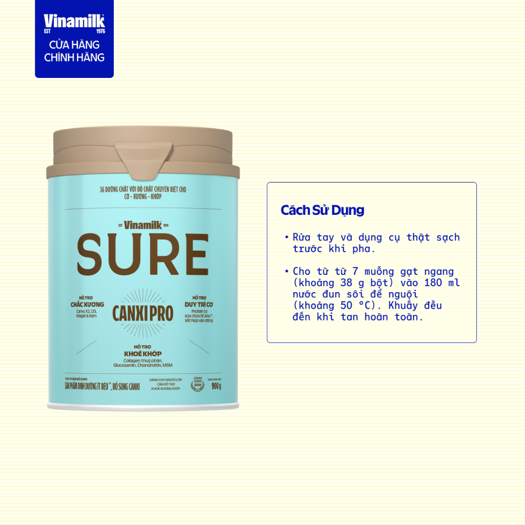 Sữa bột Vinamilk Sure CanxiPro 900g (Hộp thiếc) - Sữa bổ sung Canxi cho người già cao tuổi, Tốt cho xương khớp | BigBuy360 - bigbuy360.vn