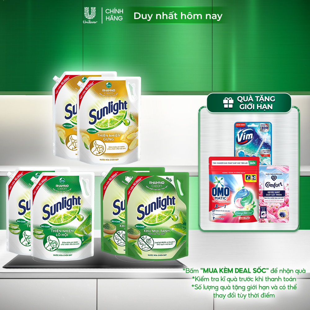 Combo 2 Nước rửa chén Sunlight Bio-care với thành phần từ 100% tự nhiên Túi 3.3kg