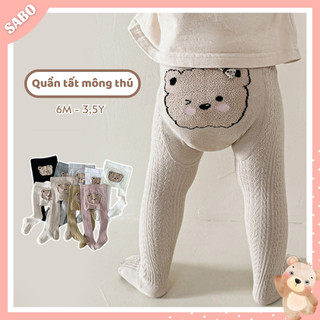 Quần Tất MÔNG THÚ Liền Bàn Hình Gấu Con Có Đáp Đũng Cho Bé Sơ Sinh Siêu Dễ Thương QB04