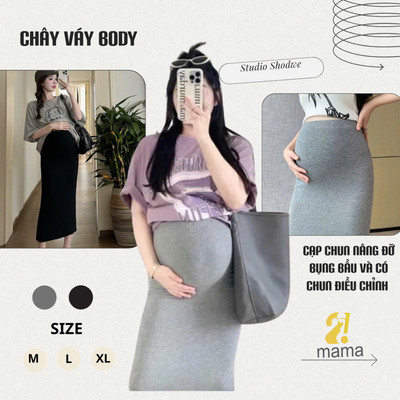 Chân Váy Bầu Công Sở Body 2MAMA  Tôn Dáng, Chân Váy Bầu Trơn Basic, Váy Bầu Siêu Co Giãn Dễ Phối Đồ