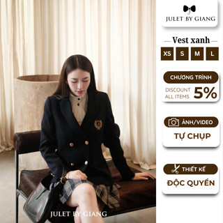 Vest blazer nữ Juletbygiang màu Xanh than thêu nữ tính thanh lịch form vừa hàng thiết kế