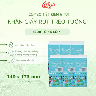 Giấy rút Treo Tường Kingess 5 Lớp – 1300 Tờ/Túi – 6 Túi Giấy Rút Vừa – Mềm Mịn, An Toàn Cho Da