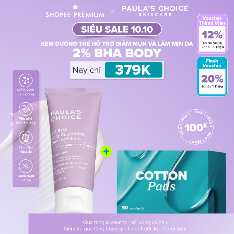 Kem dưỡng thể hỗ trợ giảm mụn và làm mịn da Paula's Choice 2% BHA Body Smoothing Spot Exfoliant - 5706