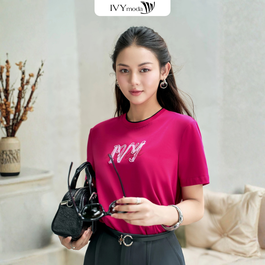 Áo thun IVY Peony Tee, Áo thun nữ cổ tròn dạo phố IVY moda MS 57M9255