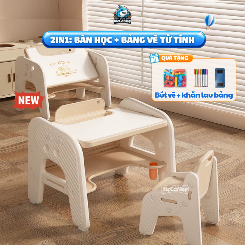 Bộ Bàn Ghế Đa Năng Pakey Kèm Ghế Cho Bé, Bàn Học Tích Hợp Bảng Vẽ Thông Minh