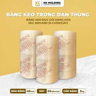  Băng keo trong 2kg 300yard – cuộn lớn keo dính chắc tiện lợi cho đóng gói hàng hóa  6 cuộn cây  