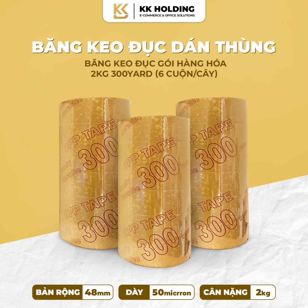 Băng keo đục 2kg 300yard - cuộn lớn, keo dính chắc chắn đóng gói hàng, kho bãi (6 cuộn/cây)