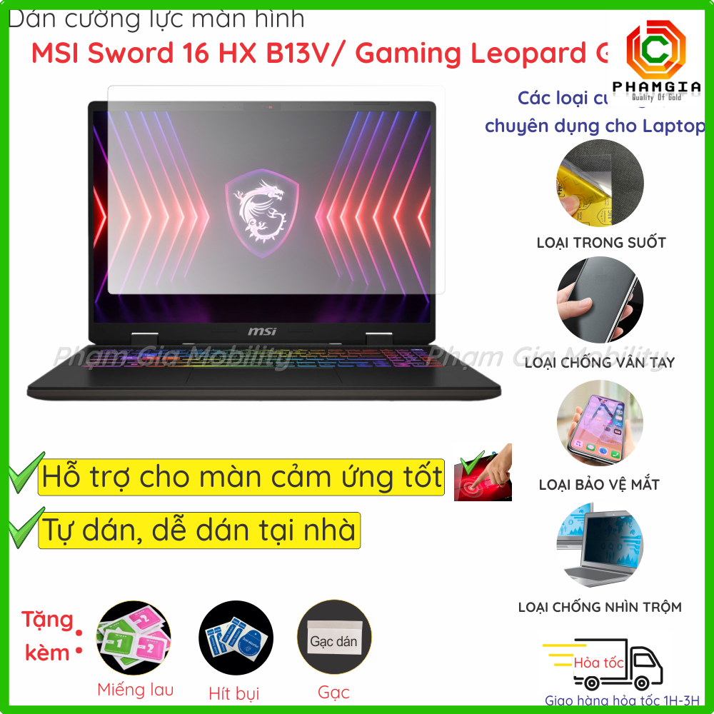 Dán màn hình cường lực MSI Sword 16 HX B13V B14VEKG Vector Gaming Leopard GP76 GP76 11UG nano dẻo tr