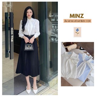 Áo Sơ Mi Cổ Nơ Lệch MINZ STORE Mã 1159, Thiết Kế Dài Tay Phong Cách Công Sở