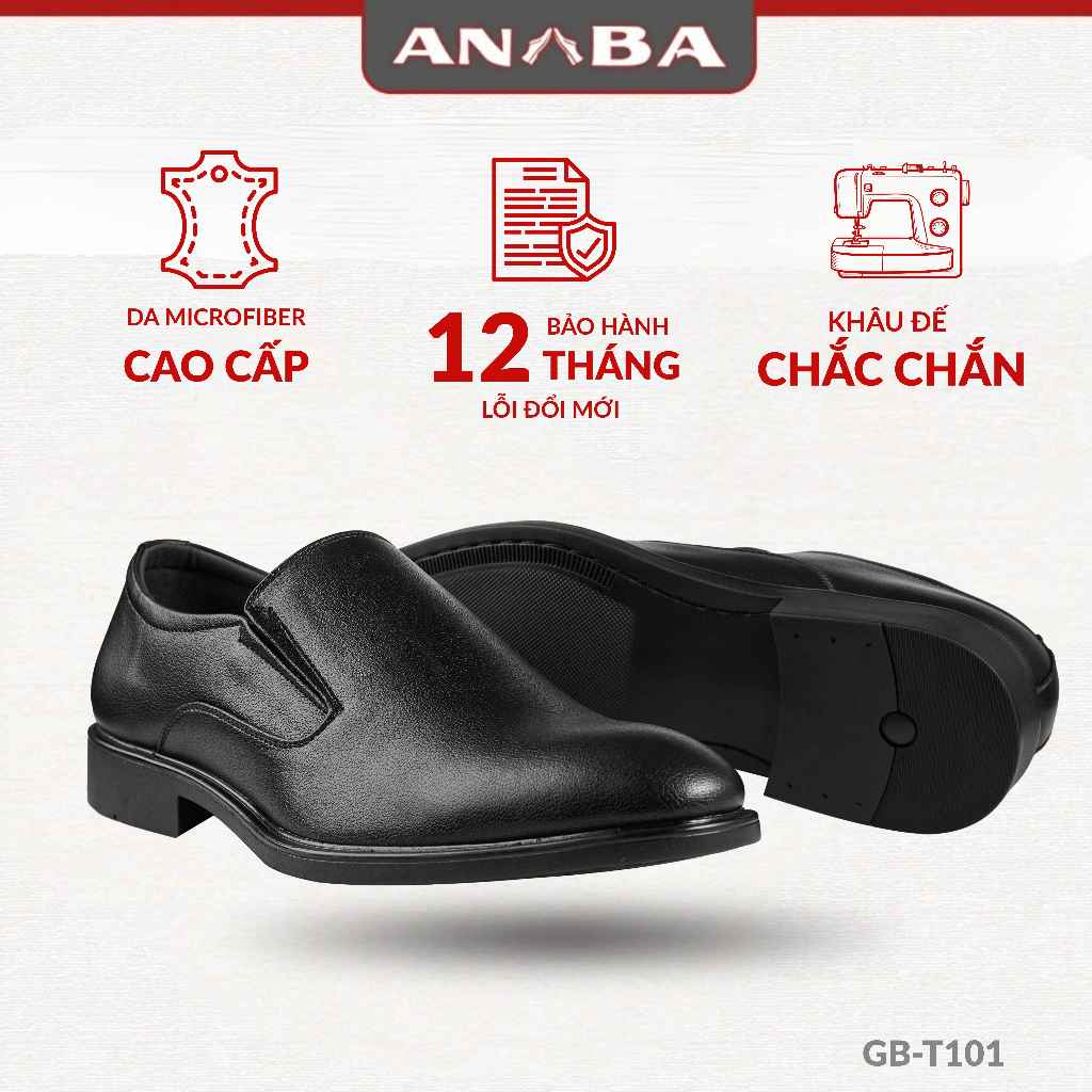 Giày Tây Nam Công Sở ANBA GB-T101 Da Microfiber Cao Cấp, Đế Cao Su Non Êm Chân, Bảo Hành 12 Tháng