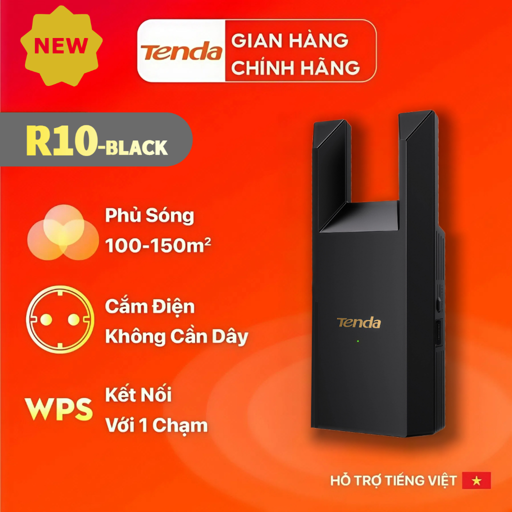 Bộ Mở Rộng Sóng WiFi Tenda R10-BK Black Gold N300Mbps Chuẩn - Chính hãng