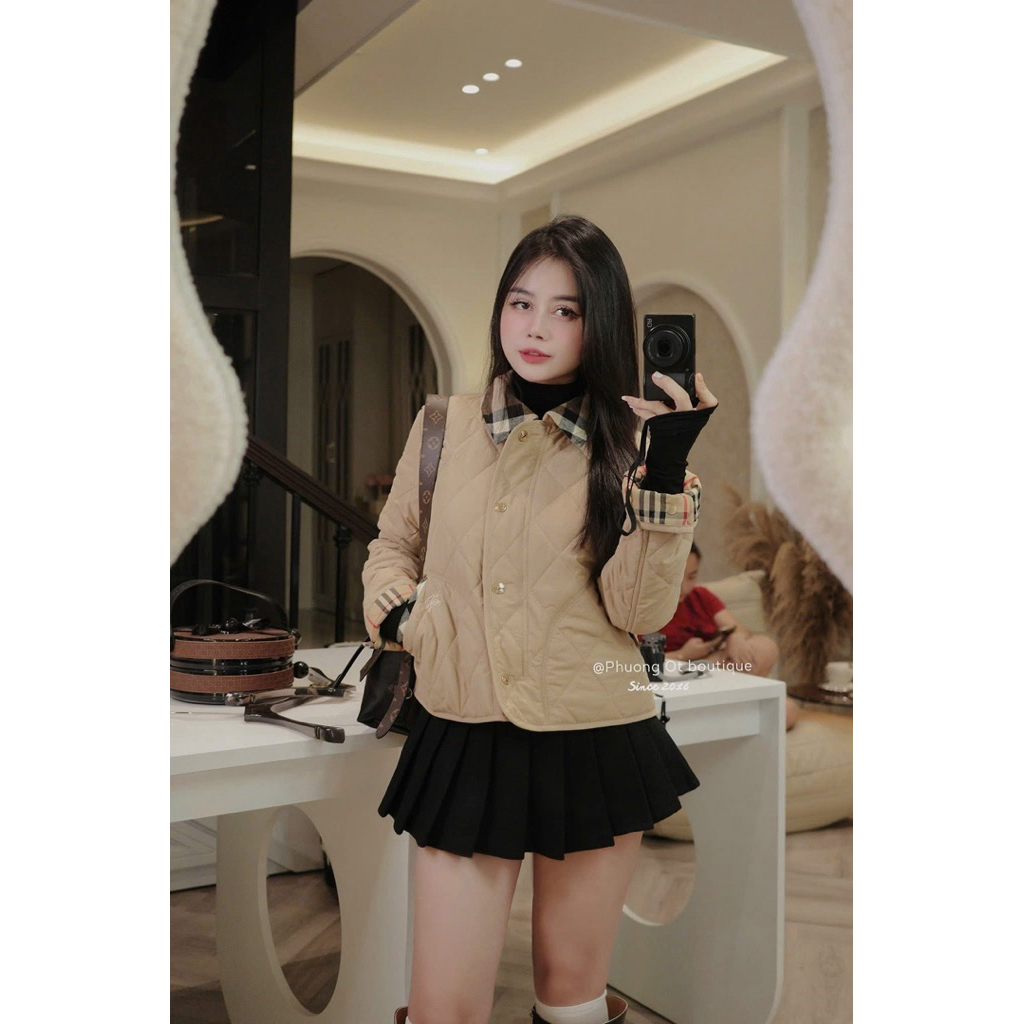 Áo khoác trám viền kẻ Qc dáng ngắn< m65 mặc