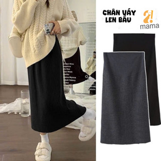  Chân Váy Bầu Len 2MAMA Dáng Dài ,Chất Len Dày Dặn Ấm Áp Có Chun Chỉnh Bụng Có 3 Size Đến 75kg 