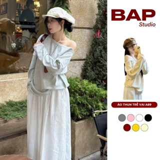 Áo trễ vai nữ tay dài tay rộng chất nỉ lông thỏ mềm mịn BAP STUDIO không rụng lông, giữ ấm tốt A89