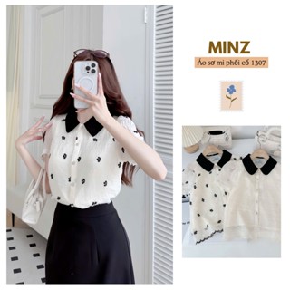Áo Sơ Mi Phối Cổ MINZ STORE Mã 1307, Thiết Kế Ngắn Tay Phong Cách Dạo Phố