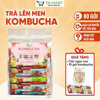   TẶNG BÌNH  Bịch 80 gói Trà Kombucha Mix 8 Vị Táo Lựu Đào Việt Quất Mâm Xôi Ổi Hồng Kiwi Chanh 