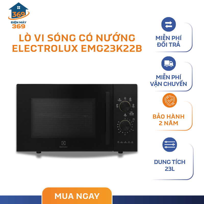 Lò vi sóng có nướng Electrolux EMG23K22B, 23L, khoang lò tráng men chống bám bẩn - SMC