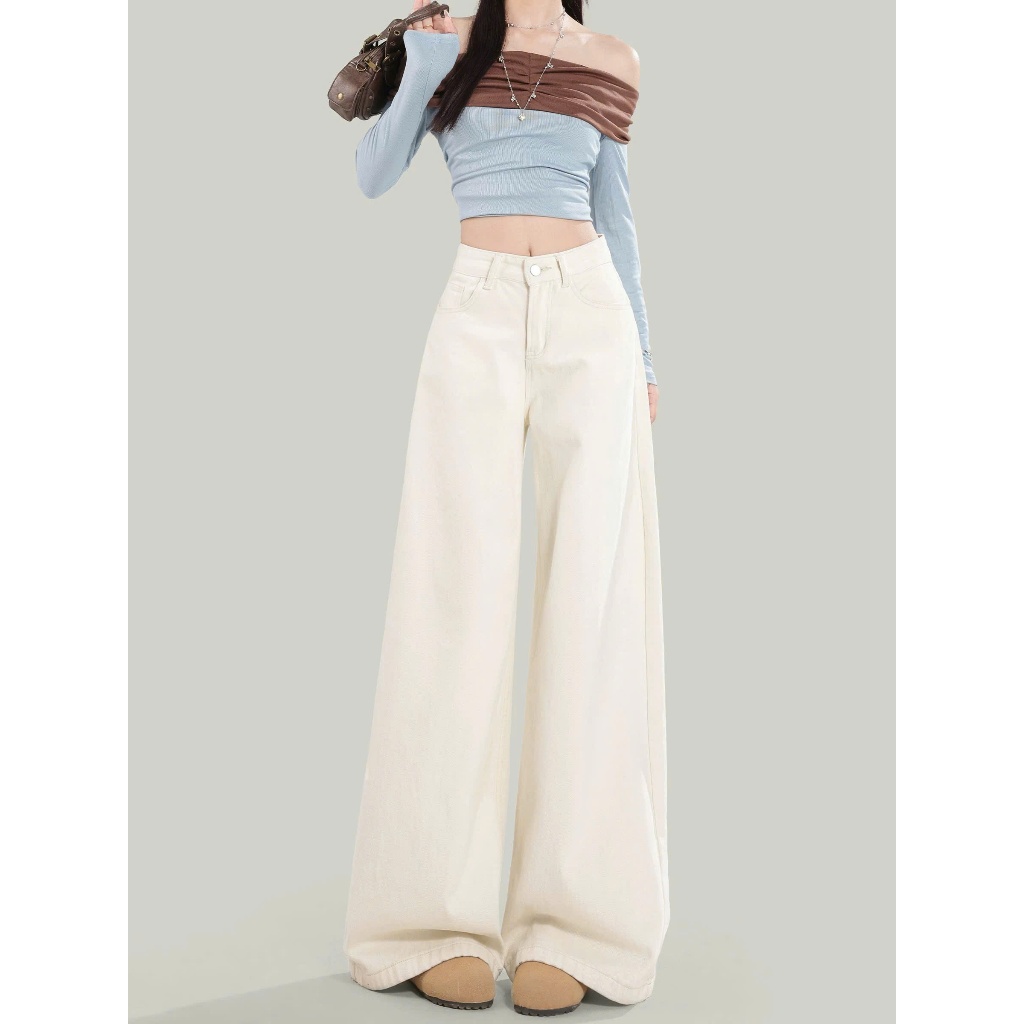Quần jean nữ ống rộng cạp cao chất liệu jean denim mềm tôn dáng J412 DELIZ