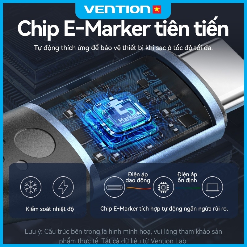 Cáp Sạc Nhanh Vention 240W Type C, Tốc Độ 480Mbps, Đầu Hợp Kim Nhôm Mạ Niken Bền Chắc Dây Dù Bện 4mm | BigBuy360 - bigbuy360.vn