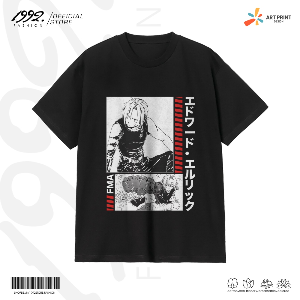 Áo thun Unisex Full Metal Alchemist Brotherhood Edward Elric Cotton 100% ngắn tay