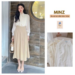 Áo Sơ Mi Viền Bèo MINZ STORE Mã 1054, Thiết Kế Buộc Nơ Phong Cách Dạo Phố