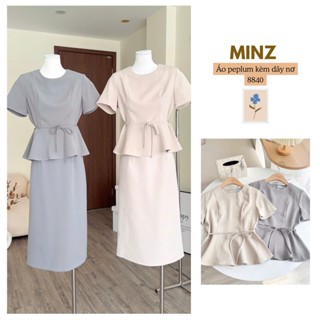 Áo Peplum Kèm Dây Nơ MINZ STORE Mã 8840, Thiết Kế Ngắn Tay Phong Cách Công sở