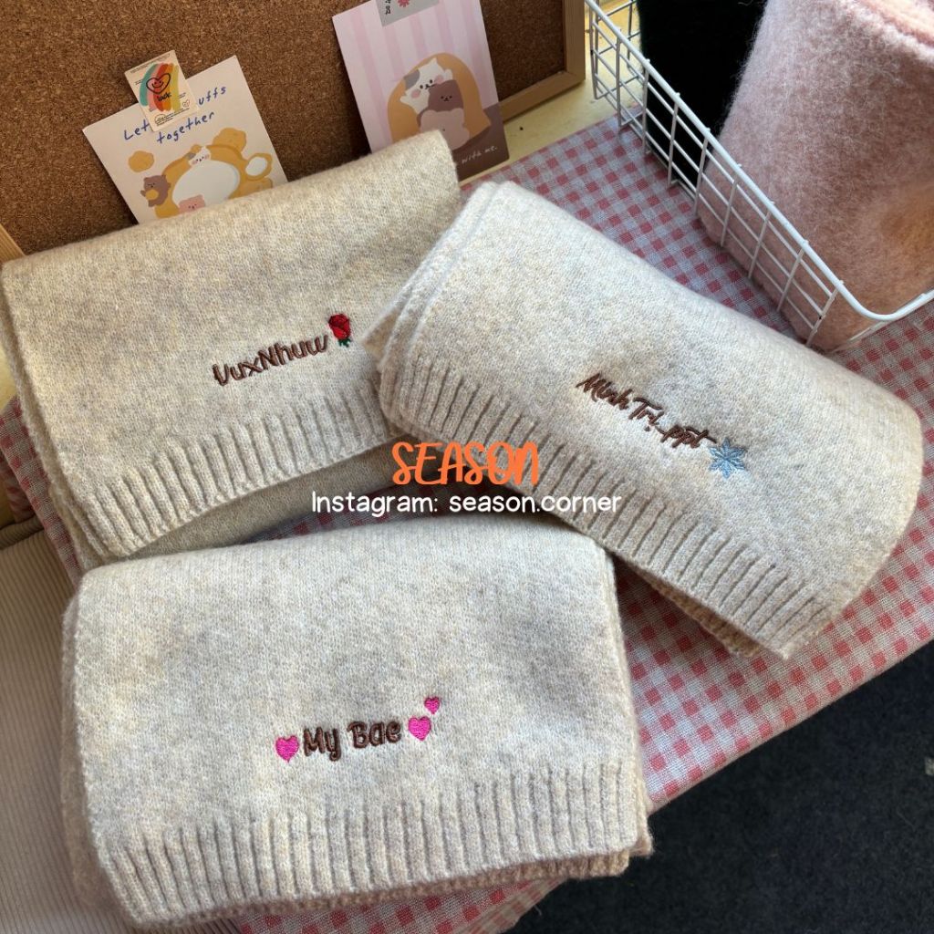 [THÊU TÊN] (SẴN-ORDER) Khăn len cashmere thêu tên theo yêu cầu phong cách Hàn Quốc