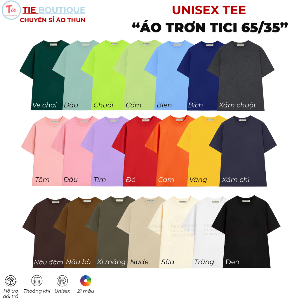 Áo thun TRƠN COTTON 65%, Áo Phông nam nữ form rộng basic nhiều màu vải cotton thoáng mát cổ tròn
