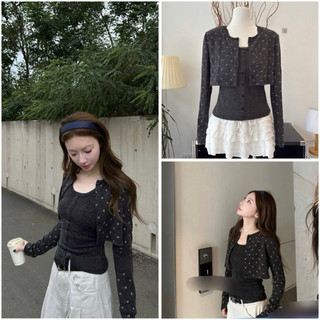  THE2001STORE | Set áo 2 dây kèm áo khoác cardigan nữ phong cách thời trang Hàn Quốc 