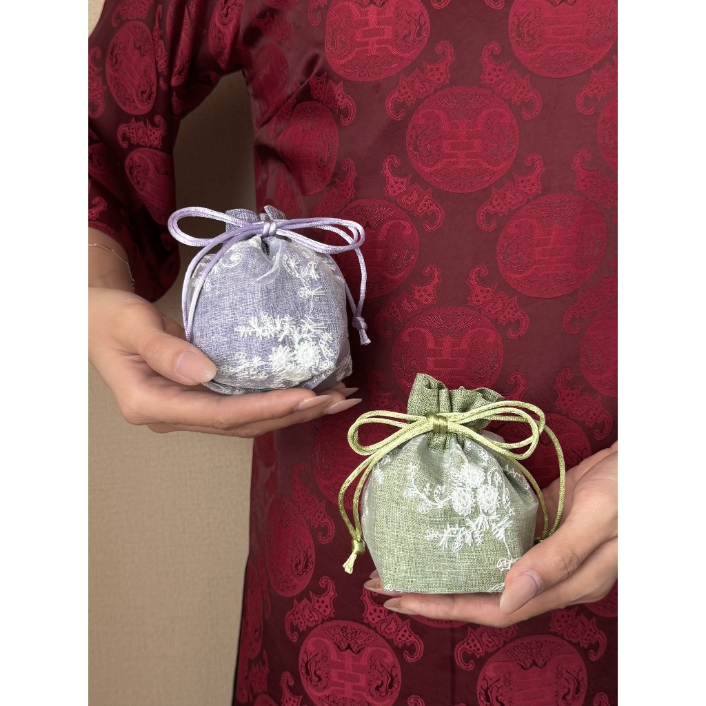 Túi mini thô phối voan thêu hoa Ảnh thật/Sẵn