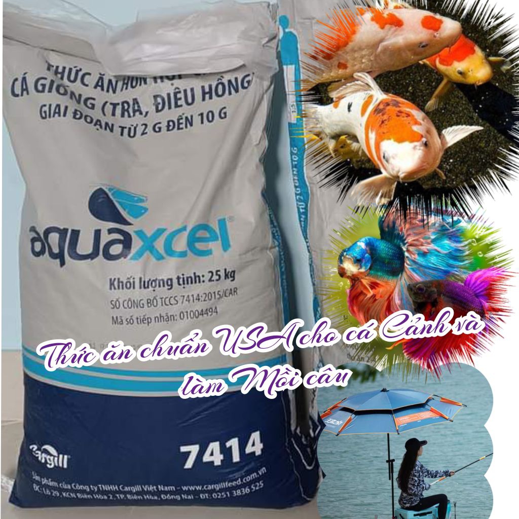 1 bao cám Cargill Aquaxcel 7414 nguyên bao 25kg dùng cá con, cá cảnh và làm mồi câu
