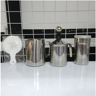 COMBO DỤNG CỤ PHA CHẾ TẠO BỌT (CA ĐÁNH SỮA, CA RÓT SỮA 350ML, KHUÔN, LỌ RẮC BỘT)
