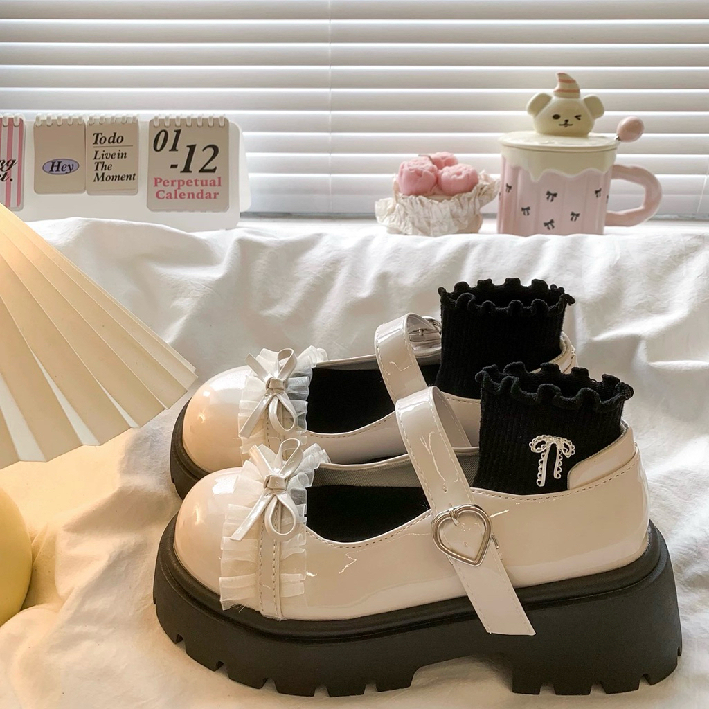 (Hàng Loại 1) Giày Búp Bê Lolita Nữ Đế Cao 4-5cm Da Bóng Mã 44 REN Xếp | BigBuy360 - bigbuy360.vn