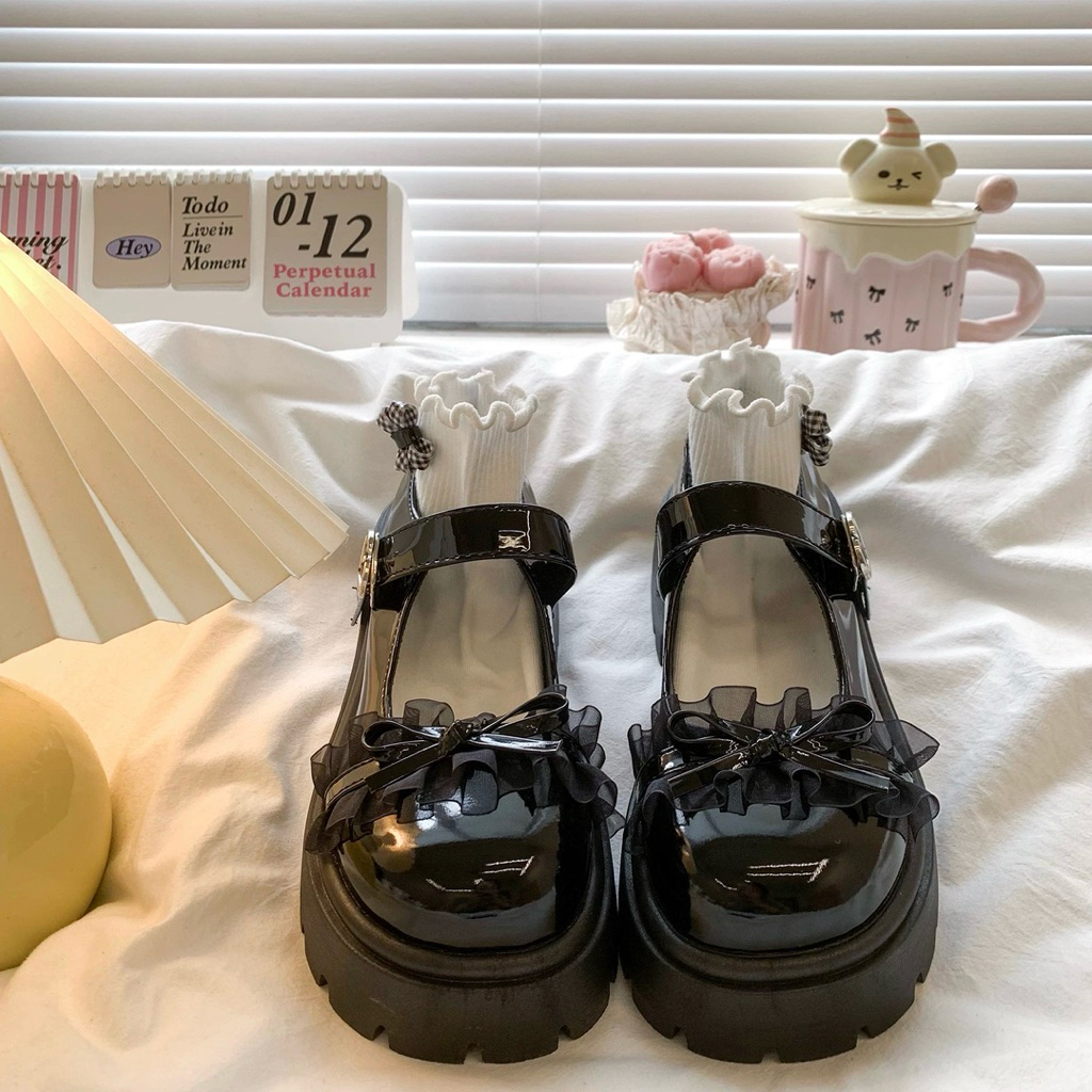 (Hàng Loại 1) Giày Búp Bê Lolita Nữ Đế Cao 4-5cm Da Bóng Mã 44 REN Xếp | BigBuy360 - bigbuy360.vn