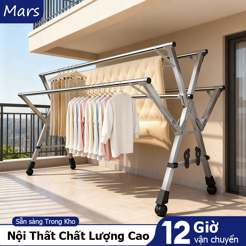 𝐌𝐚𝐫𝐬 Sào Phơi Đồ Giá Phơi Quần Áo Gấp Gọn Cây Treo Quần Áo Giá Treo Đồ Cao Cấp Cây Phơi Đồ