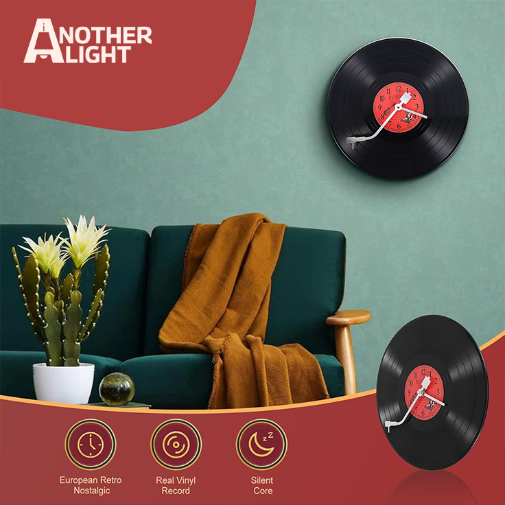 Đồng Hồ Treo Tường Đĩa Than Phong Cách Retro, Đồng hồ decor treo tường Another Light.