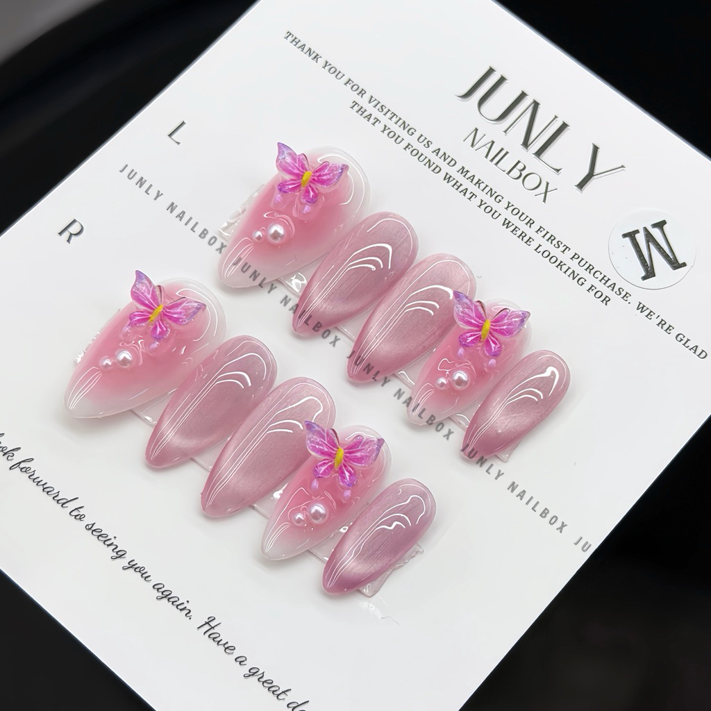 Nailbox Mắt Mèo hồng  JUNLY - nail box thiết kế móng giả cho nữ cô dâu siêu xinh 562