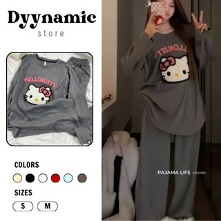   Voucher 15k 15.12  Set Bộ Nỉ Nữ Hello Kitty Thêu Xù Áo Sweater Chất Nỉ Cotton Kèm Quần Cạp Chun DyynamicStore 
