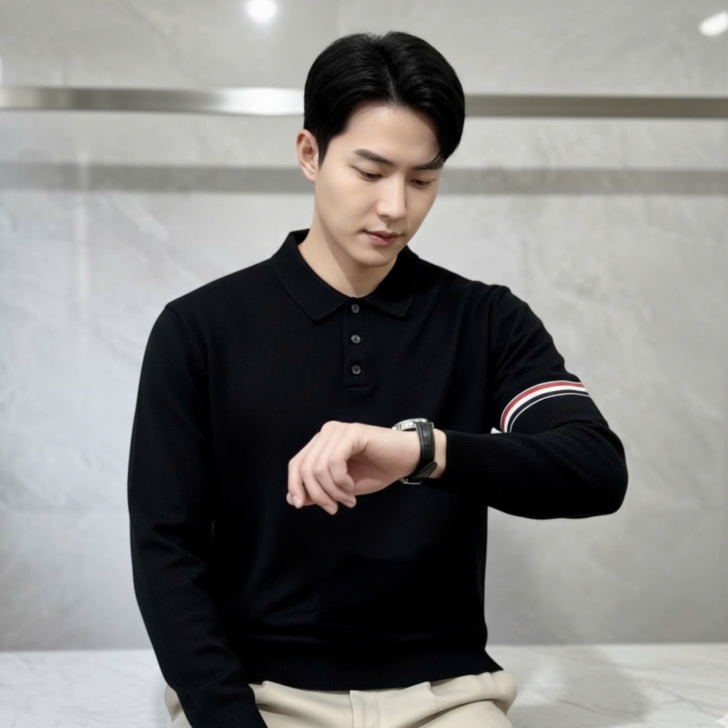 Áo Polo dệt kim RYOMA dài tay cao cấp, chất len lông thỏ mềm mại kiểu dáng classic kẻ tay sang trọng NLH-10 | BigBuy360 - bigbuy360.vn