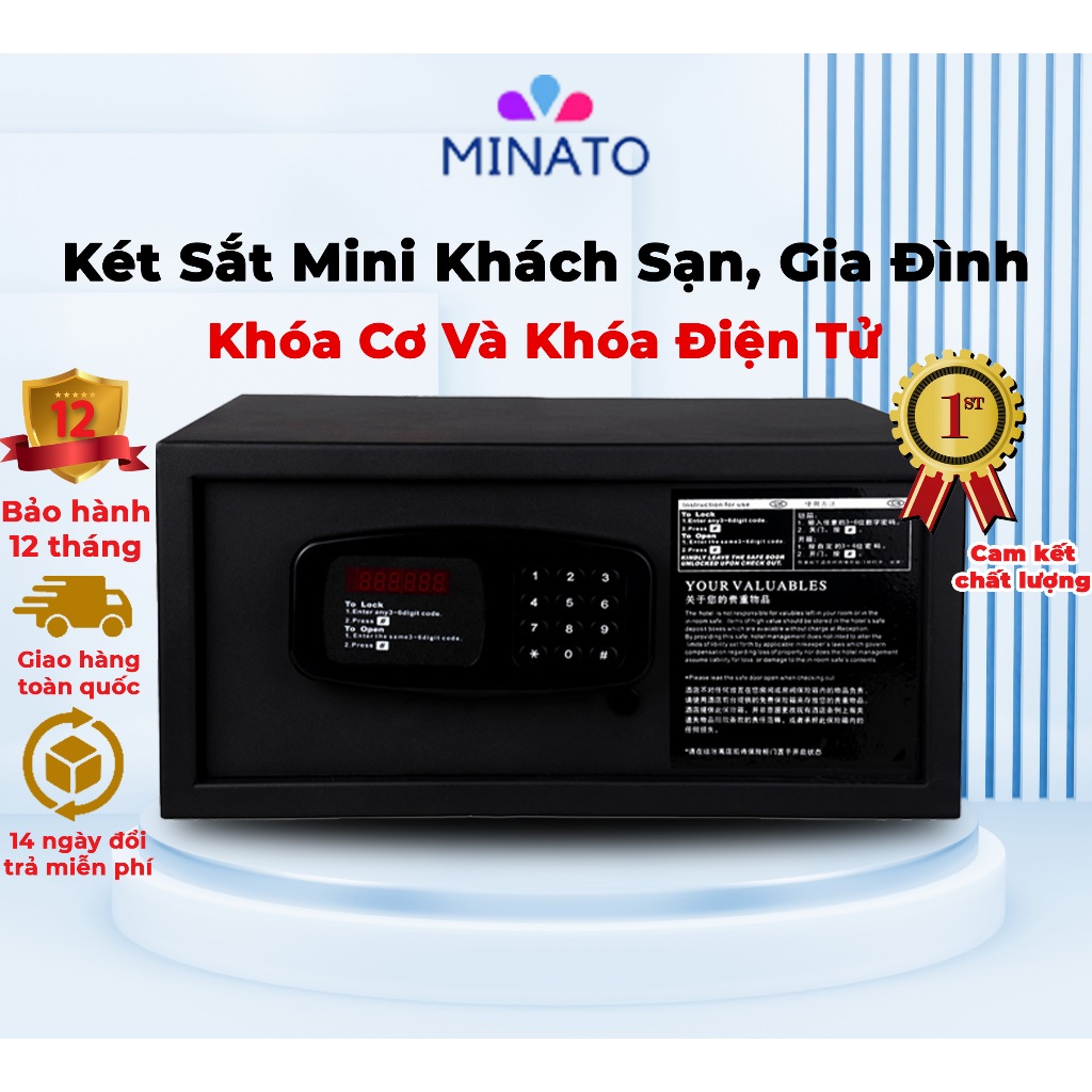 Két Sắt Mini Thông Minh – Khóa Điện Tử Cơ Kết Hợp, Chống Cháy 120 Phút, Két Sắt Khách Sạn, Văn Phòng, Gia Đình