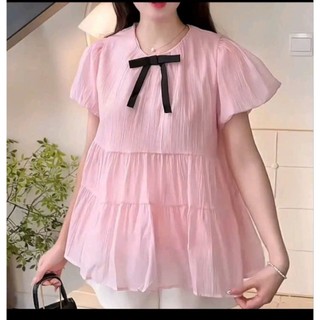 Áo bầu tơ babydoll siêu mát ,tay bồng  2 lớp, kèm lơ