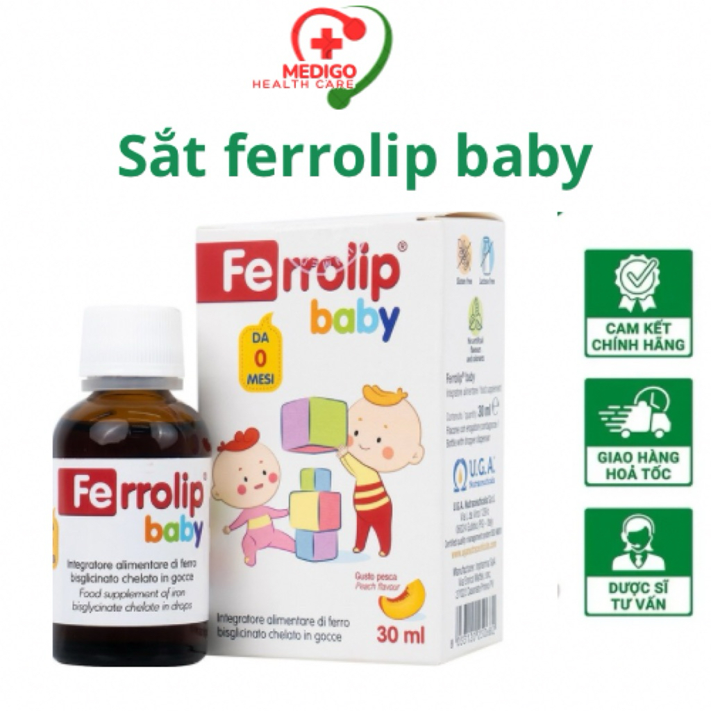 [ Chính hãng ]  Sắt Siro Ferrolip Baby Vị Đào Thơm Ngôn Cho Bé Lọ 30 ML - medigo