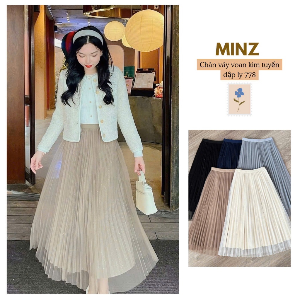  Chân Váy Voan Kim Tuyến Dập Ly MINZ STORE Mã 778 Thiết Kế Dáng Xòe Phong Cách Dạo Phố 