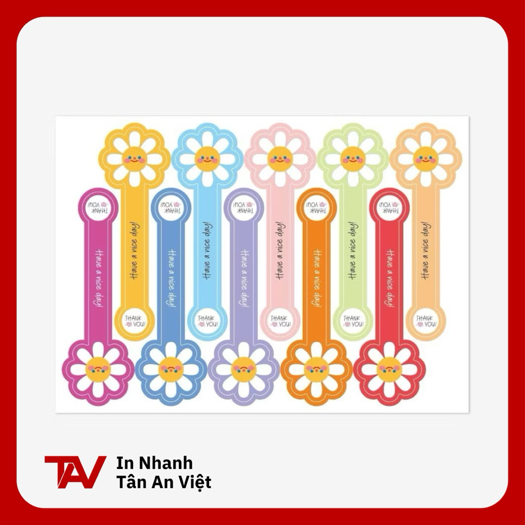 Set 100 tem dán Thank you nhiều màu niêm phóng gói quà decal trang trí hộp quà túi hàng bao bì