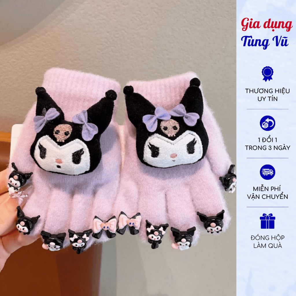 Găng tay gắn charm hoạt hình kuromi capybara lububu dễ thương cho bé giữ ấm mùa đông hiệu quả
