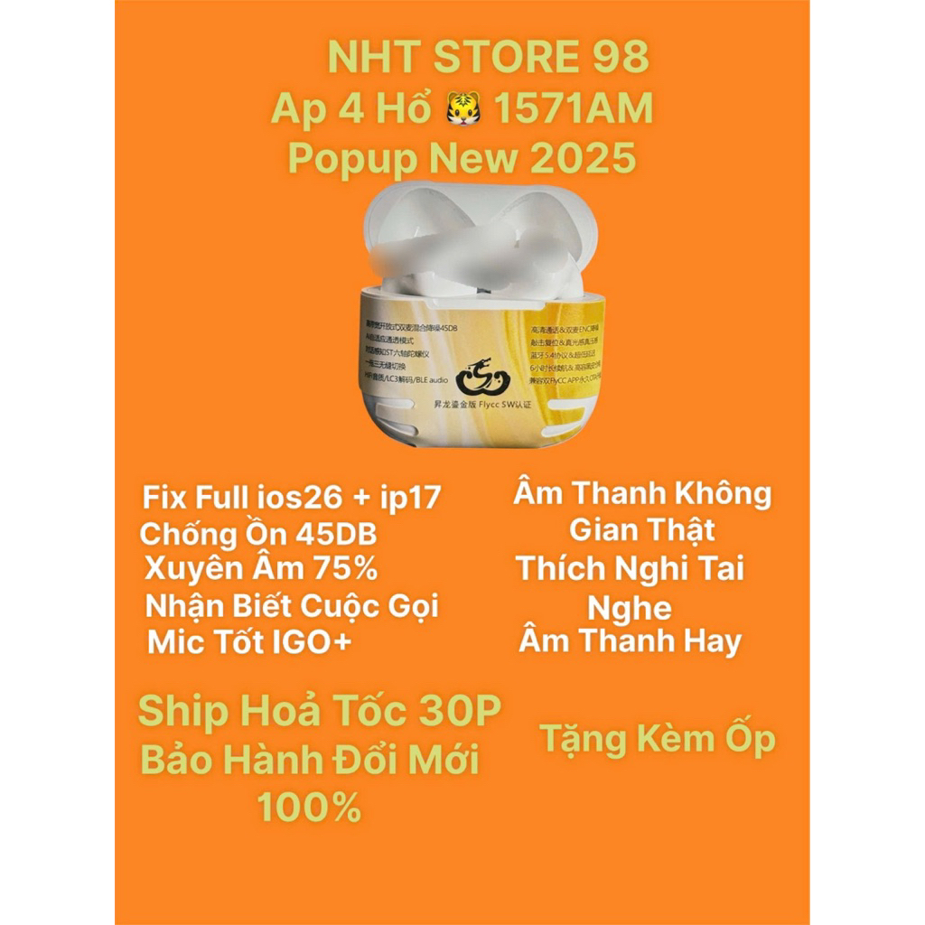 Tai Nghe TWS NHT Ap4 Hổ 1571AM New 2025 - Thiết Kế Mới - Xuyên âm chống ồn -Âm thanh Không gian Thật