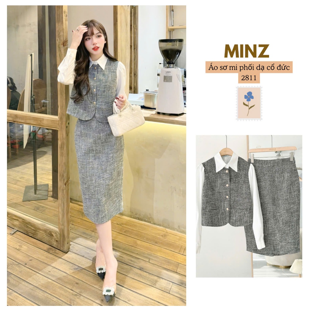 Áo Sơ Mi Phối Dạ Cổ Đức MINZ STORE Mã 2811, Thiết Kế Dài Tay Phong Cách Dạo Phố