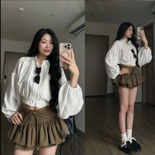  Set rời Áo sơ mi bồng  Chân Váy Ngắn bèo tầng dây cột eo siêu xinh full 4 màu chất đẹp #D1361  AN TÂY STORE68  